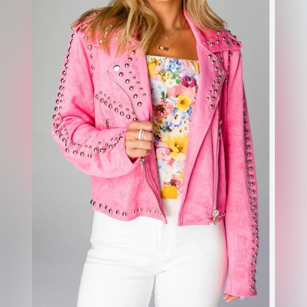 Buddy Love Hot Pink Studded Suede Soft Jacket Size Large NWT